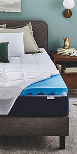 Sleep Innovations Dual Layer 4 Inch Memory Foam Mattress Topper, Queen Size, Ultra Soft Support, 3 Inch Cooling Gel Memory Foam Plus 1 Inch Fluffy Pillow Top Cover