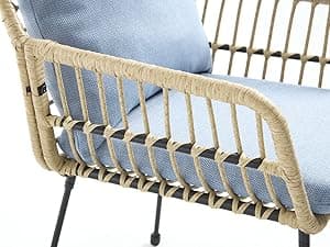 3 Pieces Outdoor Bistro Set, Bistro Set Outdoor with Glass Top Table, Patio Wicker Furniture Set 3 Piece, Rattan Conversation Set for Balcony, Lawn, Garden, Backyard, Poolside, Beige