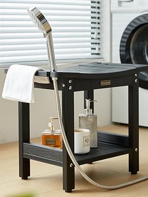 Waterproof Shower Bench, White Poly Shower Stool for Shaving Legs, Shower Chair Seat with Handles & Shower Head Holder, Plastic Bathroom Bench with Adjustable Feet for Inside Shower, Non-Slip