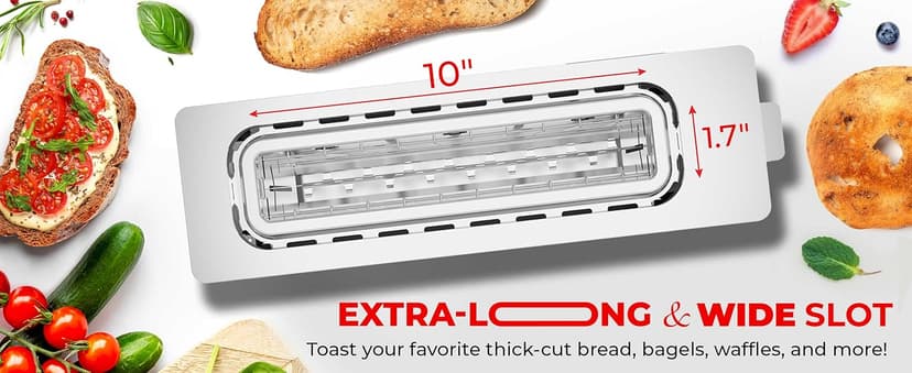 Mueller UltraToast Full Stainless Steel Toaster 2 Slice, Long Extra-Wide Slots with Removable Tray, Cancel/Defrost/Reheat Functions, 6 Browning Levels with LED Display, Housewarming Gifts New Home