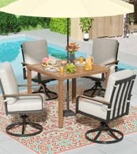 NATURAL EXPRESSIONS 5-Piece Outdoor Patio Dining Set, 4pcs Patio Swivel Rocking Chairs and 38’’ Round Dining Table with 1.65’’ Umbrella Hole