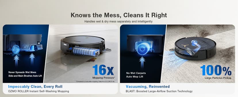 ECOVACS DEEBOT X9 PRO Omni Robot Vacuum and Mop, Blast™ 16,600Pa Suction, OZMO Roller Instant Self-Washing Mopping, ZeroTangle™ 3.0, Triple Lift System, AI Smart Navigation, Hands-Free Omni Station