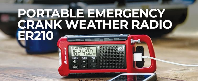 Midland ER210 NOAA Emergency Weather Radio - Compact, Crank, Weather Alerts, AM/FM Radio, Multiple Power Sources, SOS Emergency Flashlight