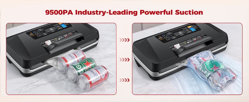 95kpa Vacuum Sealer Machine,Commercial Full Automatic Food Sealer,Powerful Sealing System with Double Heat Seal,Built-in Cutter&Bags Storage,1 Bag Rolls and 10 pcs Pre-cut Bags