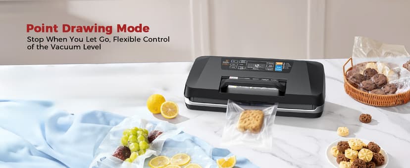 95kpa Vacuum Sealer Machine,Commercial Full Automatic Food Sealer,Powerful Sealing System with Double Heat Seal,Built-in Cutter&Bags Storage,1 Bag Rolls and 10 pcs Pre-cut Bags
