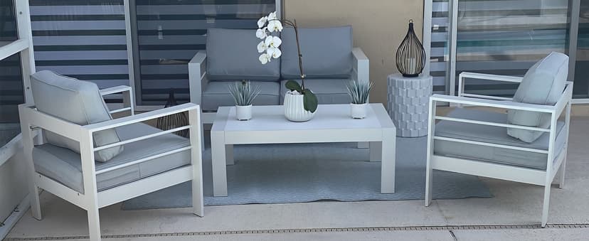 Solaste Aluminum Patio Furniture Set,7 Seats Modern Outdoor Conversation Set Sectional Sofa with Upgrade Cushion and Coffee Table,Grey