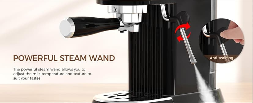 Espresso Machine with Milk Frother, 20 Bar Espresso Maker for Latte and Cappuccino, Expressions Coffee Machine with Removable Water Tank (Glossy dark)