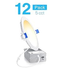 Ensenior 12 Pack 6 Inch LED Recessed Ceiling Light, Dimmable, 2700K-5000K 5CCT, 1200LM 12W 120V, High Brightness Canless Wafer Downlight - ETL&FCC&IC