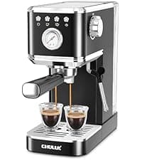 CHULUX Slim Espresso Machine with Milk Frother Steam Wand, 20 Bar Professional Italian Pump Espresso Coffee Machine for Home Cappuccino & Latte Maker, Silver