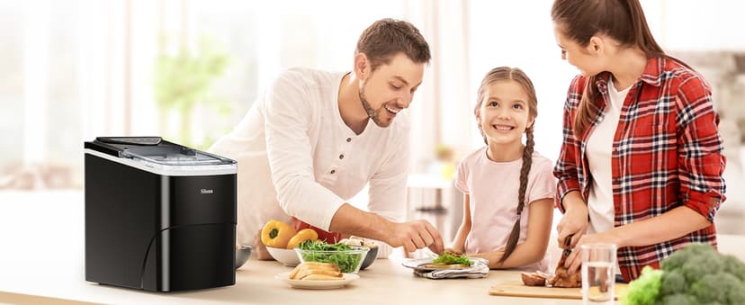 Silonn Ice Maker Countertop, 9 Cubes Ready in 6 Mins, 26lbs in 24Hrs, Self-Cleaning Ice Machine with Ice Scoop and Basket, 2 Sizes of Bullet Ice for Home Kitchen Office Bar Party