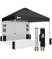 CROWN SHADES Canopy Tent, 10 x 10 Foot Portable Pop Up Outdoor Shelter with Pocket Sidewall, Push Center Lock, UV Protection, and Carry Bag, Navy Blue