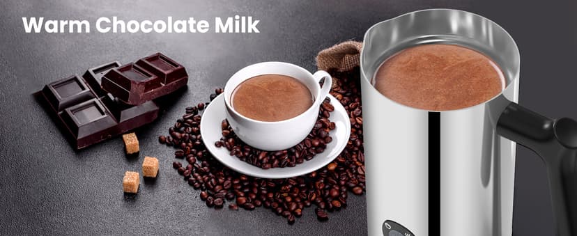 4-in-1 Milk Frother, Electric Milk Frother and Steamer with LED Touch Screen, Non-stick Bottom, Milk Warmer 13.52oz for Lattes, Cappuccinos, and Macchiatos at Home, White