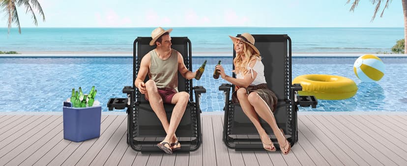 Suteck Oversized Zero Gravity Chair,33In XXL Lounge Chair w/Removable Cushion&Headrest, Reclining Camping Chair w/Upgraded Lock and Footrest, Reclining Patio Chairs Recliner for Indoor Outdoor,500LBS