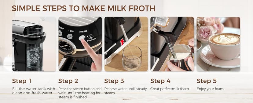 Espresso Machine with Milk Frother, 20 Bar Espresso Maker for Latte and Cappuccino, Expressions Coffee Machine with Removable Water Tank (Glossy dark)