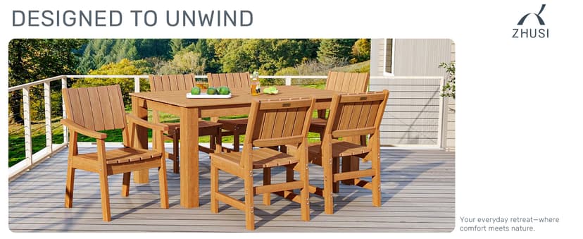 ZHUSI Patio Table and Chairs Set, Outdoor Table and Chairs,HDPE Outdoor Dining Set with Umbrella Hole for Backyard, Poolside
