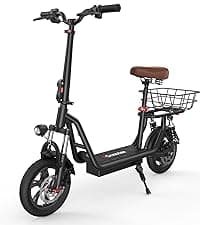 iScooter Electric Scooter with Seat, 37/21 Miles Long Range & 28/19/15.6 MPH Top Speed, 14"/12"/10" Pneumatic Tire, Height Adjustable Seat & Handlebar, Dual Suspensions Commuting Scooter with Basket
