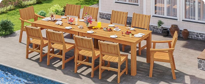 ZHUSI Patio Table and Chairs Set, Outdoor Table and Chairs,HDPE Outdoor Dining Set with Umbrella Hole for Backyard, Poolside