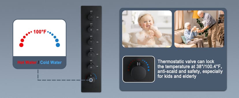 MONDAWE 28 Inch Flush-Mounted Thermostatic Shower System in Matte Black, 64 Colors LED and Bluetooth Control Music Rainfall Shower Head, Handheld Spray and Body Jets, High Pressure Shower Faucet Set