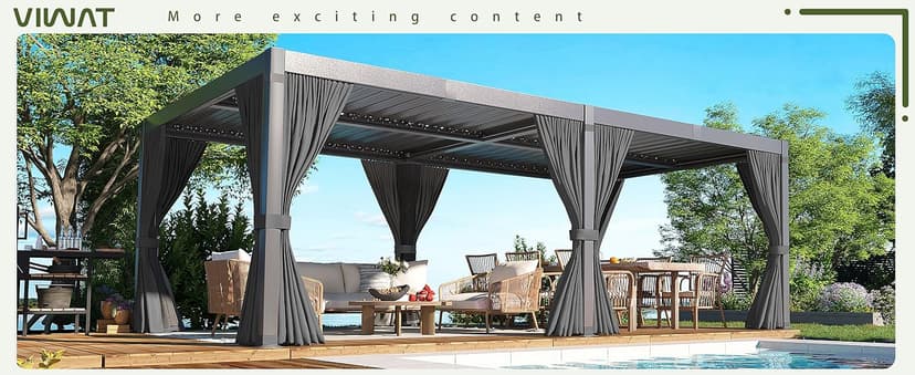 Aluminum 10x20 FT Louvered Pergola, Outdoor Pergola with Adjustable Louvered Roof Outdoor Patio Shade Cover, Waterproof & Rustproof Aluminum Gazebo for Backyard and Garden, Gray
