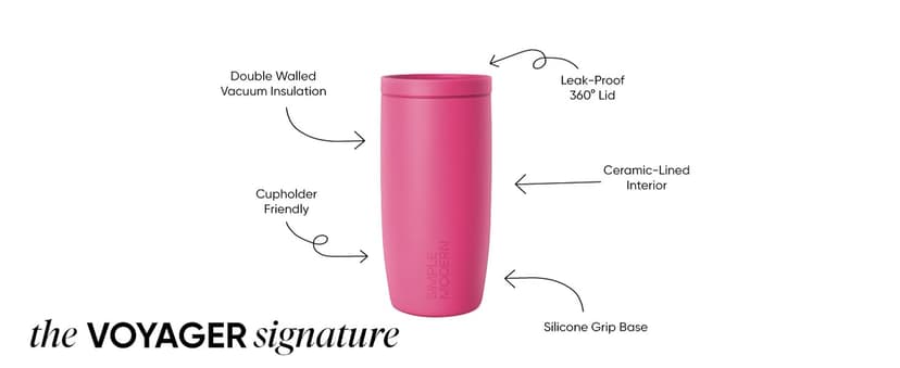 Simple Modern Travel Coffee Mug Tumbler with 360° Lid | Ceramic-Lined Insulated Stainless Steel Cold Brew Iced Coffee Cup Thermos | Gifts for Women Her Him | Voyager Signature | 16oz | Cream Terrazzo