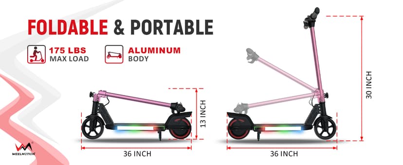 Foldable Electric Scooter for Kids, with Bright Front LED Lights,Shining Pedal Lights, LED Display, Dual Brakes 150W Motor Kids Electric Scooter, UL2272 Certified
