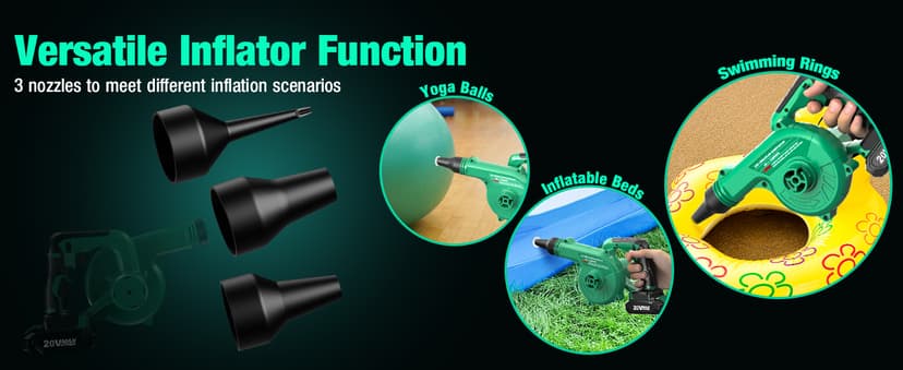 K I M O. Cordless Leaf Blower Vacuum Combo 4 in 1, 3 Nozzles &3 Modes for Inflation & Deflation, Extended Tube & Variable Speed, 20000RPM 150MPH, 2x2000mAh Battery Powered Leaf Blowers for Lawn Care