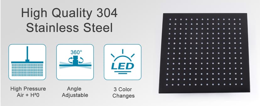 HOMEDEC 12inch Rain Shower System with Full Body Jets Sprays, Ceiling LED Brass Shower Faucet Set with 3 Functions Thermostatic Valve, Can Use All Function At Once