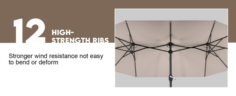 15ft Patio Umbrella with Base,Large Outdoor Double-Sided Rectangle Umbrella with Crank Handle, Market Umbrella for Poolside Garden Deck Backyard Beach Pools, Beige