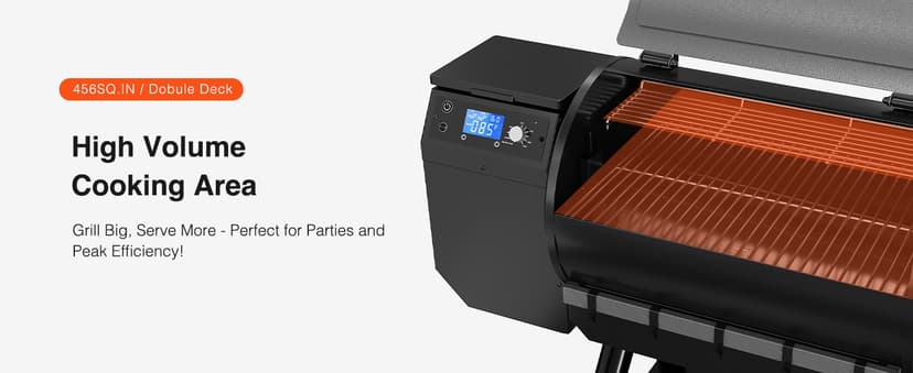 LCD Control Wood Pellet Smoker Grill, 456 SQ. IN Cook Area, Pellet Grill with Auto Feed & Leaking Waste, 500°F Max Temperature, 8 in 1 BBQ Grill with Meat Probe, Side Table with Hooks(Black)