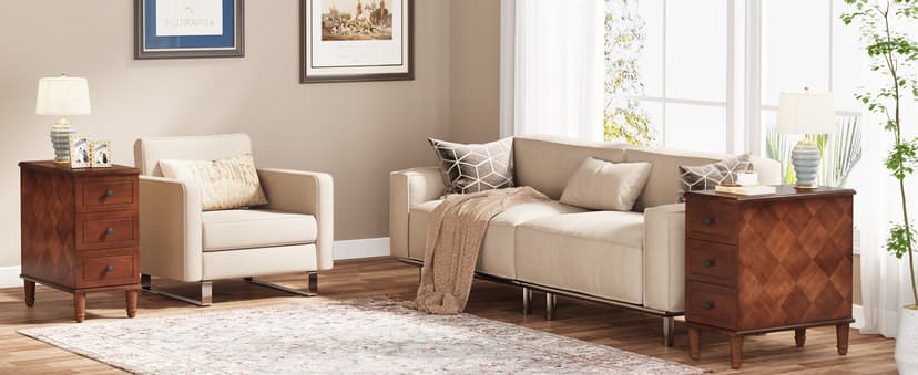 Tribesigns Solid Wood End Table, Fully Assembled Narrow Side Table with Drawers, Pre-Assembled Nightstand Slim Bedside Table for Small Spaces, Living Room, Bedroom, Brown