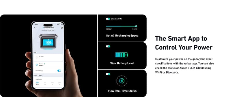 Anker SOLIX C1000 Portable Power Station, 1800W (Peak 2400W) Solar Generator, Full Charge in 58 Min, 1056wh LiFePO4 Battery for Home Backup, Power Outages, and Outdoor Camping (Optional Solar Panel)