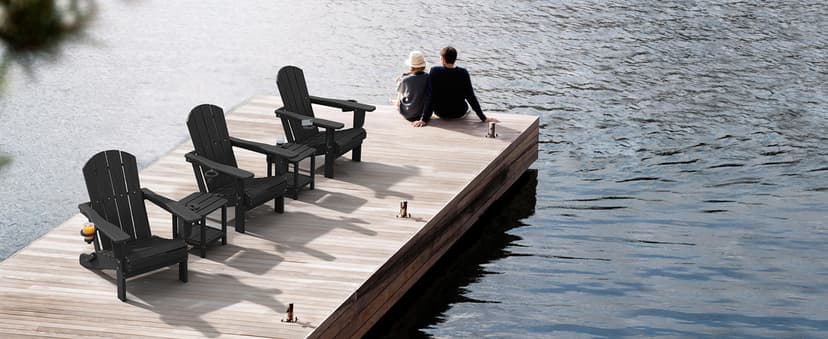 SERWALL HDPE Folding Adirondack Chair with Dual Cup Holder - Composite Adirondack Chair - Black