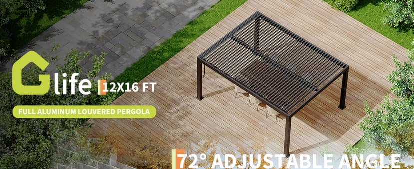 All-Aluminum Louvered Pergola 12' x 16', Outdoor Pergola with Adjustable Louvered Roof, Reinforced Aluminum Frame, Integrated Drainage System, Hardtop Gazebo for Patio, Deck, Gray