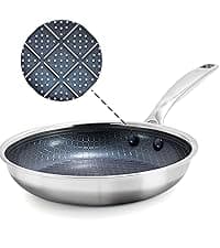 Blue Diamond Hybrid Nonstick Stainless Steel 12 Piece Cookware Set, Tri-Ply PFAS-Free Ceramic Diamond Bond Pots & Pans, Dishwasher & Oven Safe to 850F, Induction Ready, Metal Utensil Safe, Silver