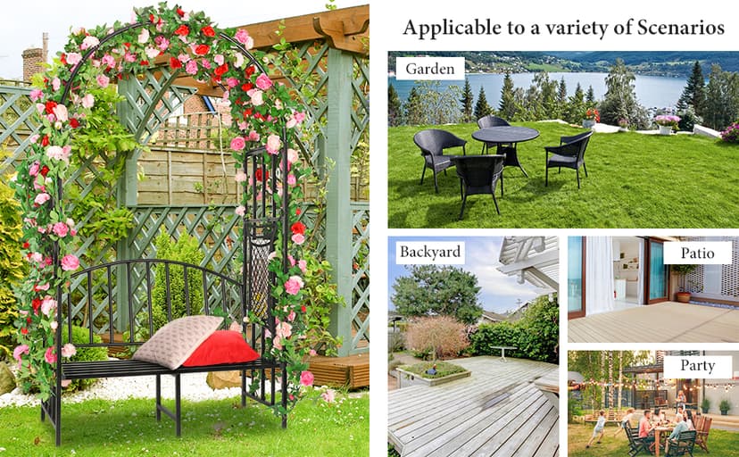 Garden Arch Heavy Duty (Holds 660lbs-250kg) | Metal Arbor Archway for Climbing Plant & Two People Seat Bench |Outdoor Lawn Backyard Decor 81 x 45.3 x 20 in - Black