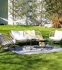 Grand patio 5-Piece Outdoor Furniture Set, 5 Seats Wicker Sofa Conversation Set with 3-Seat Couch, Thick Cushions and Coffee Table, for Backyard, Balcony, Garden (Beige)