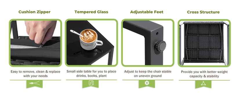 Flamaker 3 Pieces Patio Set Outdoor Wicker Furniture Sets Modern Rattan Chair Conversation Sets with Coffee Table for Yard and Bistro (Black)