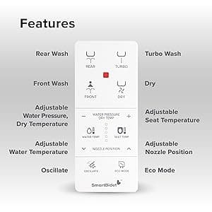 SmartBidet SB-1000WE Electric Bidet Toilet Seat with Heated Seating, Warm Air Dryer, Temperature Control Wash, and Remote Control, Elongated Seating