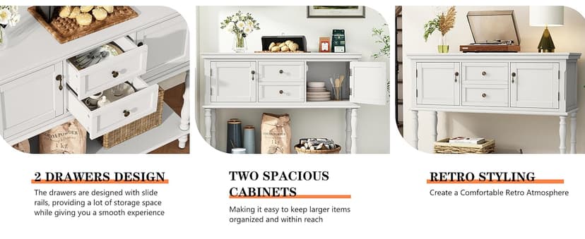 ARTPOWER Console Table with 2 Drawers, Retro Entryway Table with 2 Door Cabinets and Open Storage Shelf, Narrow Long Behind Couch Sofa Table for Living Room, Foyer, Hallway, Black