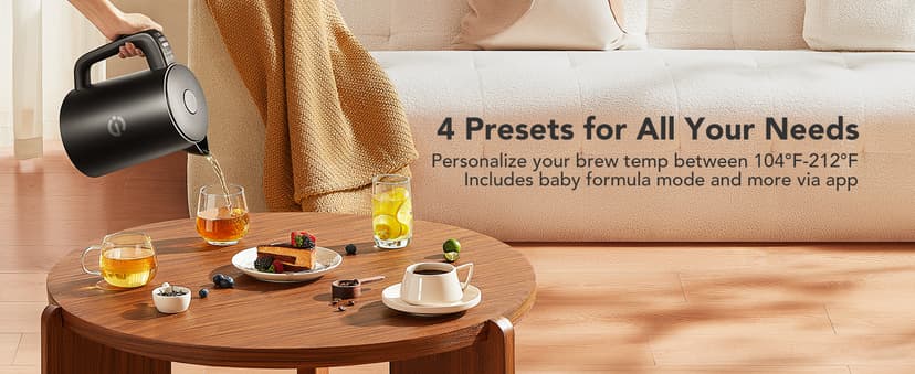 GoveeLife Smart Kettle Temperature Control 1.7L, 1500w WiFi Tea Kettle Electric with LED Indicator Lights, Remotely Control, 2H Keep Warm, 4 Presets Hot Water Boiler for Tea & Coffee & DIY