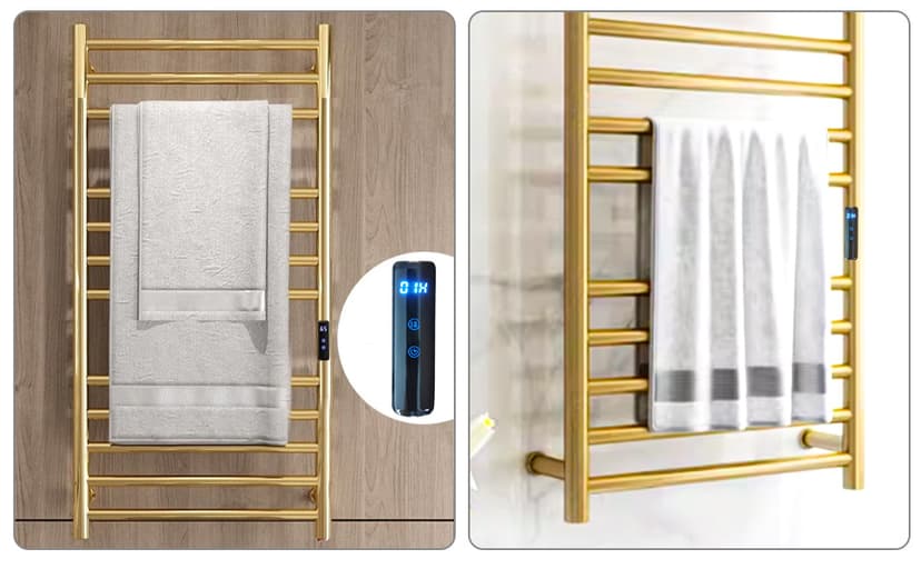 12 Bars Towel Warmer Rack, 23" Electric Wall Mounted Heated Towel Rack with Timer and Temperature Control, Towel Heater Hard Wired/Plug-in Hot Towel Rails for Bathroom, Brushed Gold
