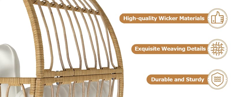 Egg Chair Outdoor Indoor, Oversized Rattan Chair with Thicken Cushion, 350LBS Capacity Wicker Patio Lounge Chair, Basket Chair for Living Room Balcony Porch Backyard, Beige