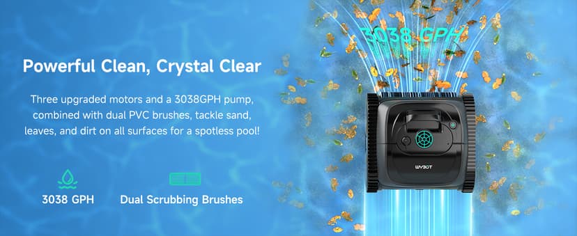 (2025 Upgrade) WYBOT C1 Robotic Pool Vacuum for Inground Pools, 150min Runtime Cordless Pool Cleaner, 4-in-1 Wall & Waterline Cleaning Up to 1,614Sq.ft, Smart Navigation, App Support