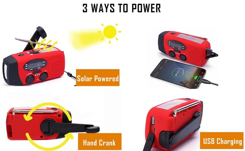FM/AM/NOAA Weather Radio Hand Crank Self Powered Solar Portable Mini Emergency Survival Radios with 3 LED Super Bright Flashlight 2000mah Battery Operated Power Smart Phone Charger,SOS