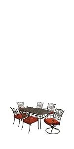 Hanover Traditions Set with 6 Swivel Rocker Chairs, Tan Cushions and Large 38"x72" Dining Table, Outdoor Dining Set for 6