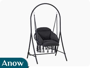 ANOW Adjustable Hammock Chair Swing Stand Only, Heavy Duty Hanging Chair Stand with Safety Hooks for Indoors Outdoors, Max 400 Lbs, Plus Size Version, Black