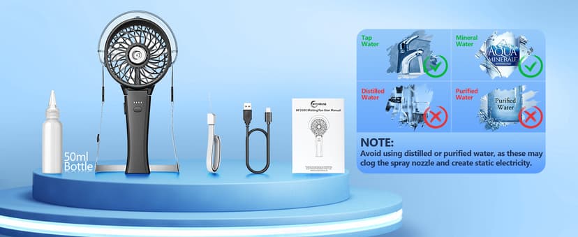 6000mAh Portable Handheld Misting Fan as Power Bank, 50ml XL Water Tank, 20H Runtime 3 Speeds, 180° Foldable Rechargeable Mist Fan for Travel, Outdoors, Makeup - Black