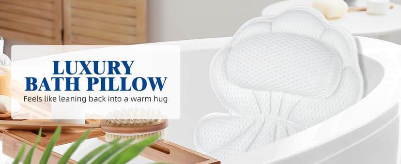 Bath Pillows for Tub, Afitton Luxury Bath Pillow Bathtub Pillow Headrest Neck and Back Support - with 4D Air Mesh Fabric & 6 Powerful Suction Cups, Ergonomic Bath Accessories Spa Gifts for Women Men