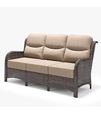 HILLGA Luxury Patio Furniture Set with 6-inch Thick Cushion, Outdoor Couch and High Back Swivel Rocker Patio Chairs, 7PCS Wicker Conversation Set for Deck Yard and Poolside, Blue (V2)