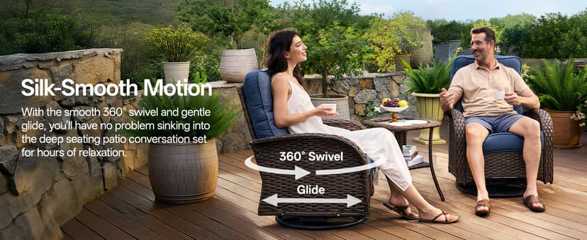 Patio Furniture Set with 6-Inch Thick Cushions, High Back Outdoor Swivel Rocker Chairs, Patio Couch and Ottomans, 6-Piece Easy Assembly Conversation Set for Porch Deck Pool Yard in Blue